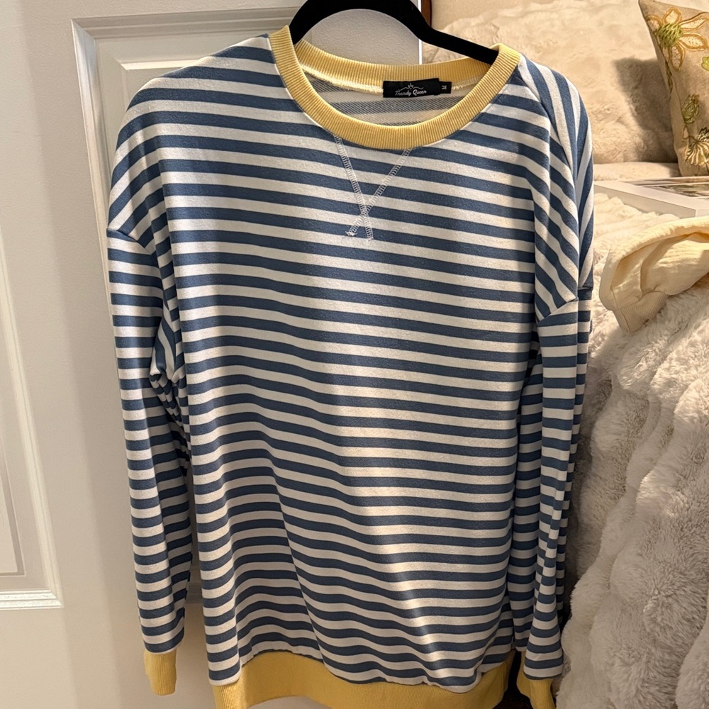 Nautical Striped Long Sleeve Top in Blue and Yellow
